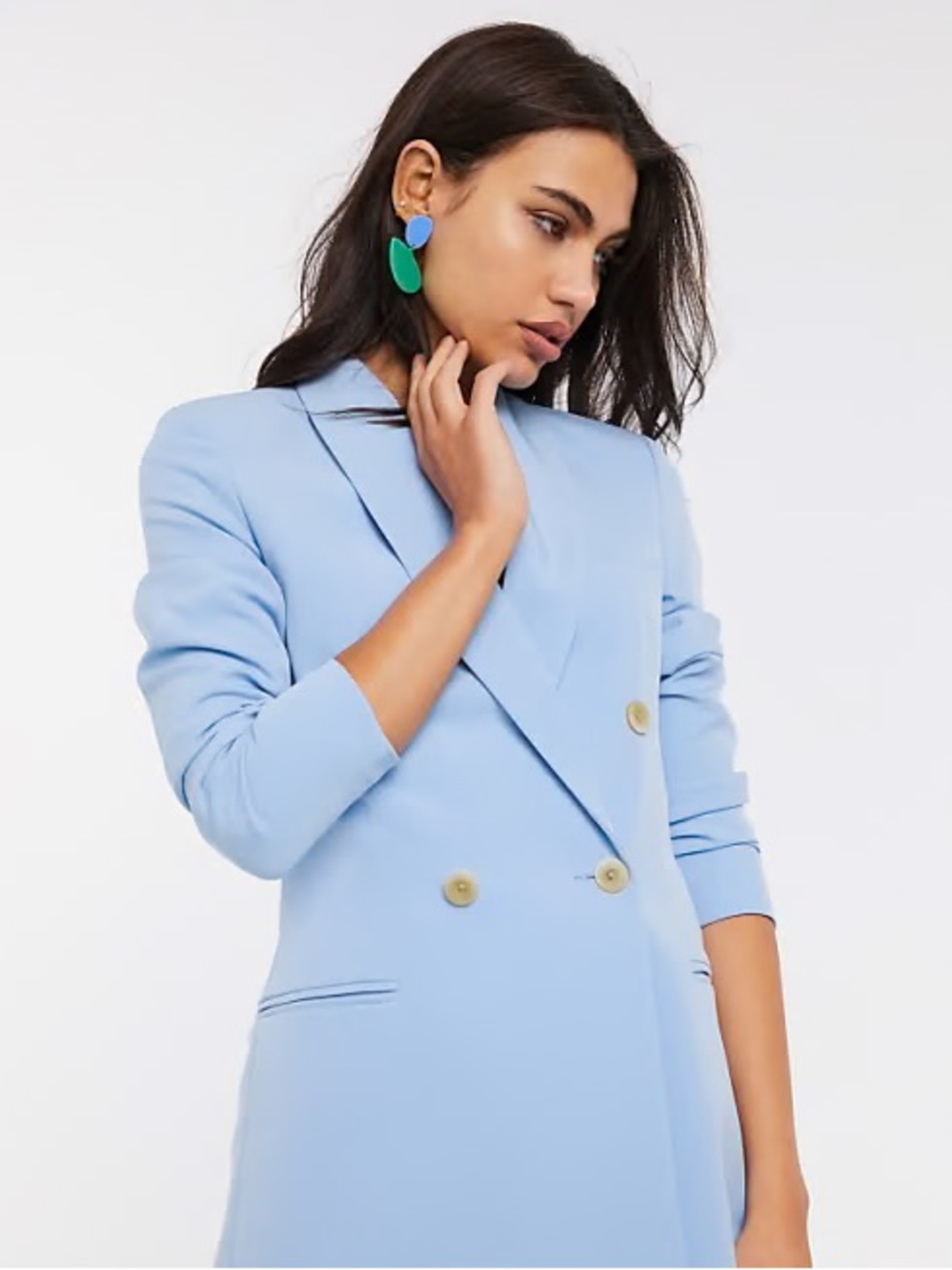 stradivarius Pastel Blue Double-Breasted Blazer